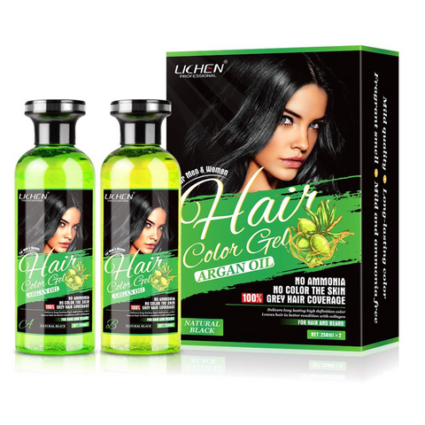 Lichen Professional Hair and Beard Color Gel 100% Grey Coverage With Argan Oil - Natural Black 250ml