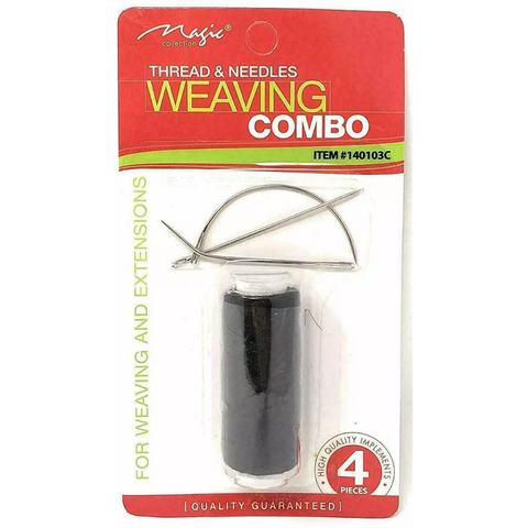 Magic Collection Weaving Thread & Needles Combo – Black Thread & Curved Needles for Sew-In Weaves, Hair Extensions & Wig Making (4-Piece Set)
