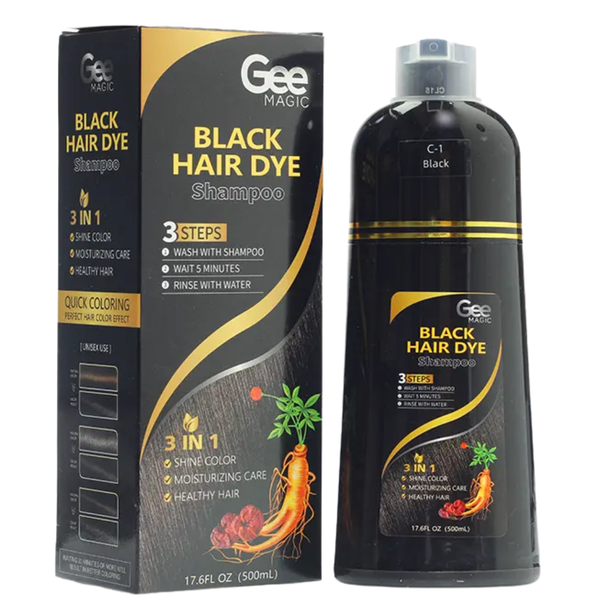 GeeMagic Black Hair Dye Shampoo 500ml – 3 in 1 Instant Hair Colour Shampoo Black