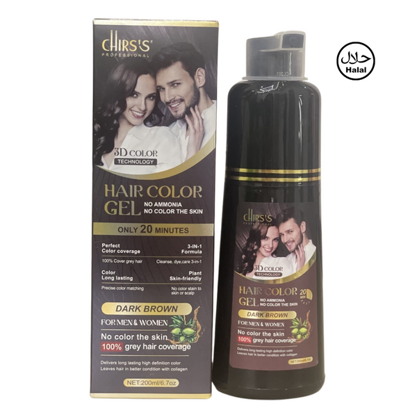 Chirs's Professional Hair and Beard Color Gel 100% Grey Coverage - Dark Brown 200ml