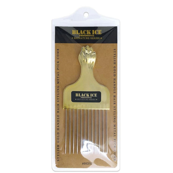 Black Ice Metal Pick Comb Gold - Short BIC212