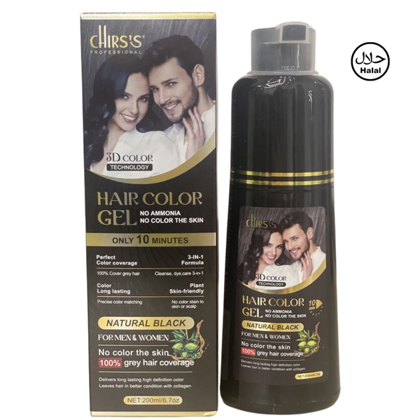 Chirs's Professional Hair and Beard Color Gel 100% Grey Coverage - Natural Black 200ml