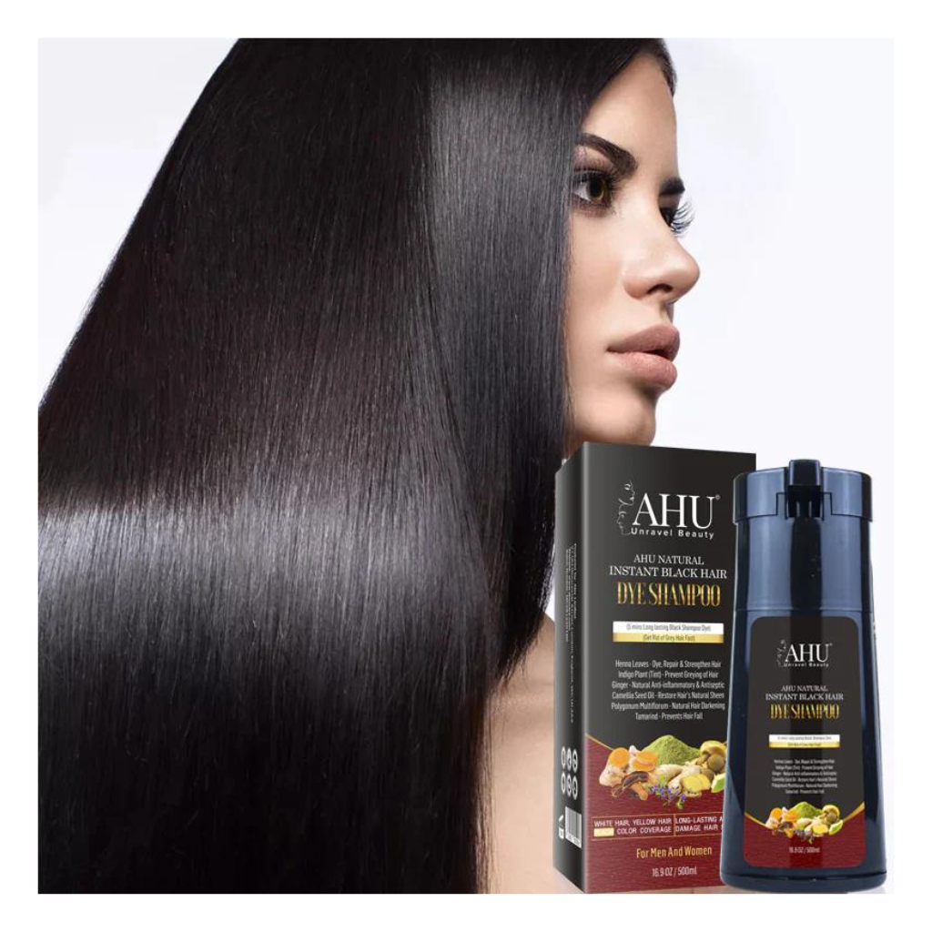 Ahu Natural Instant Black Hair Dye Shampoo 500ml 