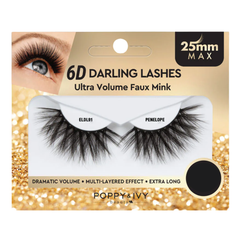 6D Darling Lashes packaging with false eyelashes on a gold glittery background