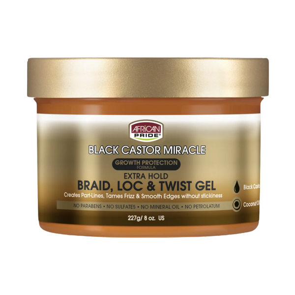 African Pride Black Castor Miracle Extra Hold Braid, Loc & Twist Gel 8oz