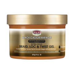 African Pride Black Castor Miracle Extra Hold Braid, Loc & Twist Gel 8oz