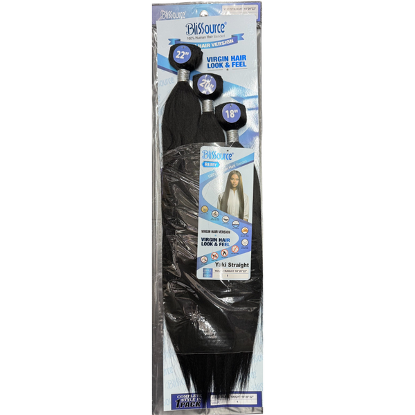 Blissource Remy Yaki Straight Human Hair Blend Weave Multipack 18", 20", 22"