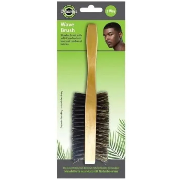 Dreamfix 2 Way Wave Brush with Long Wooden Handle – Soft & Hard Boar Bristles 845130