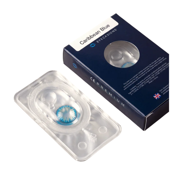 Eyecasions 30 Day Contact Lenses with Free Solution & Lens Case – Caribbean Blue
