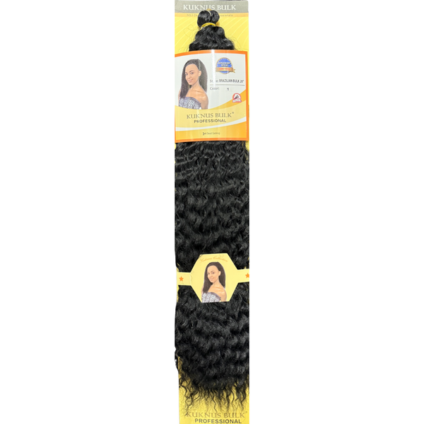 Packaged hair extensions with a brand label on a white background