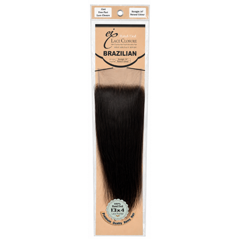 EI Brazilian Hand-Tied 13x4 Free-Part Lace Closure Natural Color Straight 14"