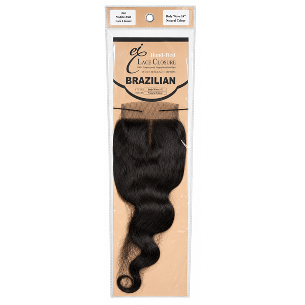 EI Brazilian Hand-Tied 4x4 Middle-Part Lace Closure Natural Colour Body Wave 14"