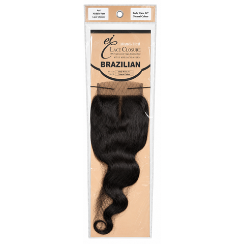 EI Brazilian Hand-Tied 4x4 Middle-Part Lace Closure Natural Colour Body Wave 14"