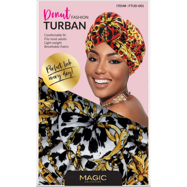 Magic Collection Fashion Turban - Leopard & Gold Chain Pattern Donut Turban