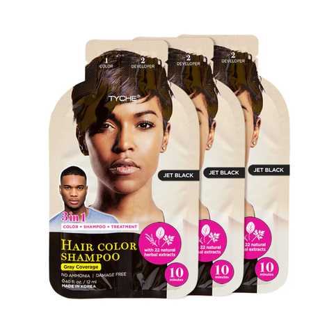 Tyche 3 in 1 Hair Color Shampoo Jet Black 12ml – Instant Grey Coverage 3pcs