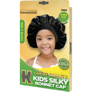 Beauty Ambition Kids Black Silky Bonnet Cap 25cm 7303