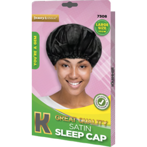 Beauty Ambition Black Satin Sleep Cap Large Size 25cm 7308