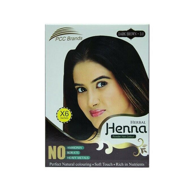 PCC Brands Herbal Henna Powder Hair Colour Dark Brown 6 Sachets