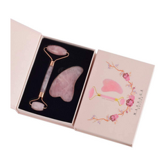 Rose Quartz Jade Roller for Face 2 in 1 Gua Sha Set 100% Real Quartz Anti Aging Face Eye Neck Stone Massage Roller for Slimming Firming Rejuvenate Skin Remove Wrinkle 