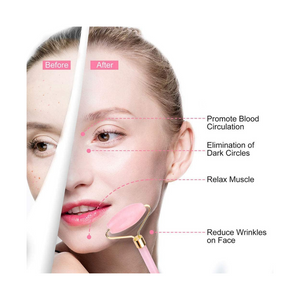 Rose Quartz Jade Roller for Face 2 in 1 Gua Sha Set 100% Real Quartz Anti Aging Face Eye Neck Stone Massage Roller for Slimming Firming Rejuvenate Skin Remove Wrinkle 